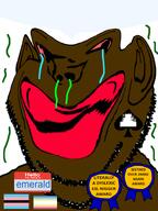 award big_lips big_nose booger crying deformed distorted emerald_(namefag) emerald_is_a_clitty_leaking_jartybrap flag:minor_attracted_person flag:transgender_pride_flag hello_my_name_is_(sticker) jimbo_(namefag) map_(pedophile) meta:namefags meta:op_took_a_selfie_of_xerself mucus pedophile red_eyes spade speech_bubble stink_lines stinky transgender_flag trend:jartycuck trend:slopjak // 598x800 // 389.5KB