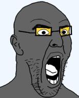 glasses grey_skin open_mouth soot soot_colors soyjak soyjak_party stubble tongue variant:imhotep // 529x655 // 64.3KB