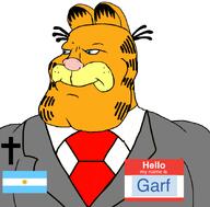 argentina blue_eyes christian_cross christianity closed_mouth clothes ear flag flag:argentina garf_(user) garfield hello_my_name_is_(sticker) meta:namefags necktie red_tie soyjak subvariant:mexiaryan suit suit_and_tie sun text tuxedo variant:meximutt // 886x872 // 152.6KB