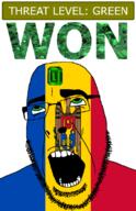 ahegao animal bird bull country cow crescent emerald flag flag:moldova flower gem glasses green green_eyes hair looking_up moldova open_mouth plant schlog_color_event soyjak soyjak_blog star_(symbol) stubble teeth text threat_level_green variant:cobson won // 721x1115 // 187.0KB