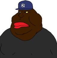 baseball baseball_cap black_skin cap closed_mouth clothes fat giants hat new_york new_york_city new_york_yankees nyc obese red_lips united_states variant:meximutt yellow_eyes // 895x900 // 16.2KB