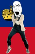 angry animated country cross crown dance flag flag:liechtenstein full_body gangnam_style glasses irl liechtenstein open_mouth soyjak stubble variant:cobson // 300x460 // 503.4KB