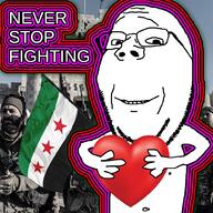 glasses heart holding_heart never_stop_fighting smile stubble subvariant:wholesome_soyjak syria syrian syrian_civil_war syrian_rebels variant:gapejak // 1000x1000 // 528.8KB