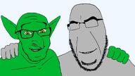 2soyjaks anon arm_behind_back big_ears ear friendship glasses goblin green_skin grey_skin hair hand jewish_nose no_eyes no_nose restoration series:trios_&_duos smile soyjak stubble teeth template transparent_background variant:cobson variant:feraljak yellow_eyes // 1920x1080 // 91.8KB