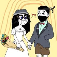 arm beanie blue_eyes bowtie calarts clothes cute dunchenman_(user) ear female flower flowers hair holding_object marriage married meta:namefags plant shorts soyjak suit sweating teeth the_avengers variant:chudjak variant:soytan // 1193x1200 // 533.7KB