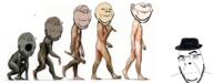 arm blue_eyes brown_skin chimpanzee ear evolution fedora foot full_body glasses grey_skin hair hand holding_object leg multiple_soyjaks open_mouth raised_eyebrow smile soyjak stick stubble subvariant:wholesome_soyjak variant:cobson variant:gapejak variant:impish variant:impish_soyak_ears white_skin // 4848x1892 // 877.1KB
