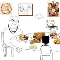 apple_pie autumn bowl bread chair cranberry_sauce frame glass glasses gravy hair ham mashed_potatoes pie plate portrait pumpkin_pie sign straw string_beans stubble stuffing subvariant:gapejak_female subvariant:nucob table thanksgiving turkiye variant:chudjak variant:cobson variant:gapejak variant:impish_soyak_ears // 3464x3464 // 1.5MB