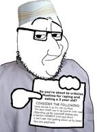 atheism clothes gay glasses hand holding_object holding_sign islam jews judaism smile soyjak stubble text variant:smugjak zionism zionist // 948x1280 // 100.4KB