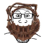 bald closed_mouth glasses horror imminent_death looking_at_you reverse_bear_trap saw_(movie) soyjak stubble torture variant:markiplier_soyjak white_background // 680x649 // 451.9KB