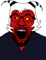 clothes cross_eyed demon glasses helluva_boss horn mercurypoison296 open_mouth red_skin sharp_teeth stripes stubble suit variant:cirrus white_hair yellow_sclera // 800x1024 // 36.6KB