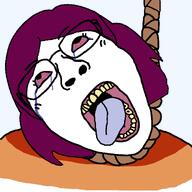 ack bloodshot_eyes clothes crying dyke female flag:lesbian_pride_flag hair hanging lesbian pink_hair rope rotten_teeth subvariant:bridget tear tongue variant:bernd variant:gapejak white_skin // 1255x1255 // 51.3KB