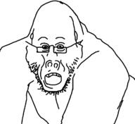 animal glasses gorilla monkey open_mouth soyjak stubble variant:gorillajak // 734x673 // 91.9KB
