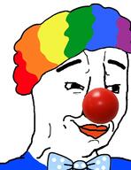 bowtie closed_mouth clown colorful_hair hair smile soyjak variant:chudjak // 956x1244 // 138.8KB