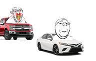2soyjaks angry blood bloodshot_eyes car clenched_teeth closed_mouth cracked_teeth ear ford ford_f-series glasses mustache nosebleed red_eyes smile soyjak stubble subvariant:feralrage subvariant:wholesome_soyjak toyota truck variant:feraljak variant:gapejak vein yellow_teeth // 1448x930 // 371.5KB