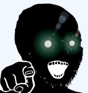 black_skin glowing glowing_eyes hand inverted open_mouth pointing pointing_at_viewer soyjak stubble subvariant:soyak_(crazed) thougher transparent_background variant:soyak // 463x489 // 68.0KB