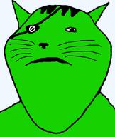 0chan animal cat cat_ear closed_mouth ear green green_skin sad snout soyjak subvariant:impish_meowjak swede_(artist) variant:impish_soyak_ears whisker zerocat // 598x709 // 25.9KB