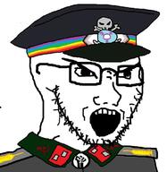 angry black_lives_matter cap clothes communism flag gay glasses hammer_and_sickle hat nazism open_mouth progress_pride_flag raised_fist_(symbol) skull soyjak stubble syringe tranny variant:soyak // 674x693 // 286.6KB