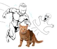 animal bloodshot_eyes buff cat crying full_body glasses hand hands_up irl jump open_mouth red_eyes riding running saddle smile soyjak stubble subvariant:wholesome_soyjak swolesome variant:gapejak variant:soyak // 1400x1200 // 459.6KB