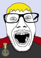 badge clothes glasses hair mustache nate oldfag open_mouth soyjak soyjak_party stubble text variant:punkjak yellow_hair // 918x1306 // 67.4KB