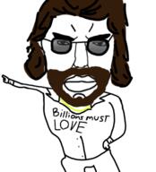 angry arm beegees brown_hair closed_mouth ear glasses hair hand i_love millions_must_die soyjak subvariant:chudjak_front sunglasses text variant:chudjak // 615x680 // 179.1KB
