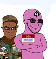 brown_skin crossing_arms glasses monolith_(namefag) niger nigerian pink_skin queen_of_spades smirk snowbunny speechbubble stubble subvariant:chudjak_front thinks_nigerians_are_white tinted_glasses variant:chudjak variant:soyak // 1116x1158 // 138.7KB