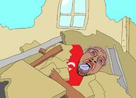 bloodshot_eyes brown_skin crying dead earthquake glasses open_mouth purple_hair rubble stubble tongue tranny turkiye variant:bernd yellow_teeth // 2120x1526 // 473.7KB