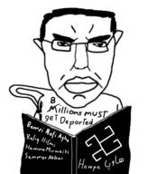 angry arm book closed_mouth ear glasses hair hand kurdistan millions_must_die pen soyjak subvariant:pol_face text variant:chudjak // 500x552 // 131.1KB