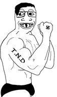 arm buff deformed glasses hair hand merge nazism smile soyjak subvariant:grinlook_poggers swastika tattoo total_nigger_death underpants variant:chudjak variant:markiplier_soyjak // 349x594 // 55.5KB