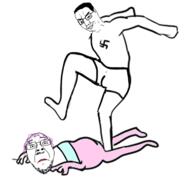 2soyjaks animated arm blood frown full_body glasses gore hair hand leg murder mustache open_mouth purple_hair smile smirk smug soyjak swastika tranny variant:bernd variant:chudjak // 540x521 // 203.9KB