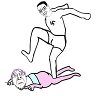 2soyjaks animated arm blood frown full_body glasses gore hair hand leg murder mustache open_mouth purple_hair smile smirk smug soyjak swastika tranny variant:bernd variant:chudjak // 540x521 // 203.9KB