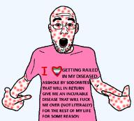 aids bloodshot_eyes faggot faggot_flag gay gay_flag heart pink_shirt rash rotten_teeth text variant:shirtjak white_skin // 618x559 // 38.3KB