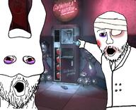 2soyjaks bioshock bloodshot_eyes bruise clothes eyepatch injury looking_at_you mask necktie pointing soyjak stubble suit_and_tie variant:two_pointing_soyjaks video_game // 680x552 // 302.4KB