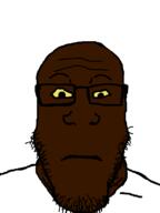 black_skin closed_mouth clothes glasses neutral soyjak stubble subvariant:neutralplier variant:markiplier_soyjak yellow_sclera // 600x800 // 7.2KB
