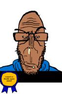 award booger brown_skin crying estonia european flag flag:estonia glasses hair larp mucus mutt nordic red_eyes soyjak stubble subvariant:euromutt sweater variant:markiplier_soyjak // 591x900 // 23.0KB