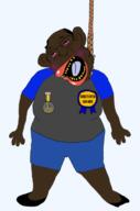 black_shoes bloodshot_eyes blue_pants blue_shirt blush brown_skin brown_troonjak crying glasses gray_shirt hair hanging jartycuck mutt subvariant:ackmutt suicide variant:bernd worthless // 1834x2771 // 1017.0KB