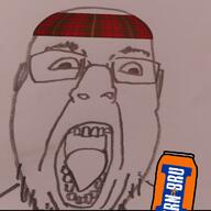 glasses headband irl irn_bru open_mouth scottish soyjak stubble tartan text tongue variant:bernd // 718x719 // 389.8KB