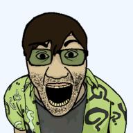 ? batman batman:_arkham_knight batman_(series) beard dot glasses green hair jacket open_mouth question_mark riddle riddler variant:el_perro_rabioso villain // 2048x2048 // 157.4KB