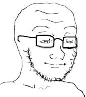 anime closed_mouth glasses redraw smile soyjak stubble variant:soyak // 708x800 // 111.1KB