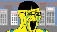 asian blood building cat_meat chinkorp clothes crying door drawn_background glasses hair luxury nike open_mouth sleeveless_shirt small_eyes smog soyjak stubble suicide variant:soyak yellow yellow_skin // 1595x900 // 346.5KB