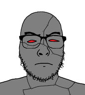 glasses gray_skin metal plate_armor red_eyes robot screws stubble variant:uncjak // 900x1000 // 21.5KB
