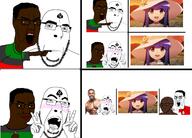 ahegao angry anime bbc bernkastel black_skin bloodshot_eyes blush buff bwc chud closed_mouth clothes crying furude_rika glasses hand higurashi holding_object looking_up nazism neutral open_mouth pan_african pen pointing queen_of_hearts queen_of_spades smile smirk smug soyjak stubble swastika tattoo tbp text umineko variant:chudjak variant:cobson variant:soyak video_game // 2380x1714 // 1.4MB