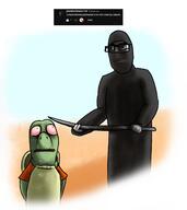 beheading bloodshot_eyes cartoon clothes crying desert drawn_background full_body glasses green_skin isis just_a_turtle_chad orange_shirt over_the_hedge pedophile request scared shell sword turtle variant:cobson // 1451x1628 // 1.2MB