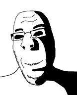 eyebrows forehead_mark glasses shadow smile soyjak stubble subvariant:nucob variant:cobson // 541x671 // 11.4KB
