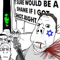 assassination blood charlie_kirk closed_mouth clothes crying door glasses glowing green_skin hair meta:not_oc microphone neutral open_mouth star_of_david stubble subvariant:hornyson subvariant:neutralplier subvariant:scholar tear text trend:glowie variant:bernd variant:chudjak variant:cobson variant:gapejak variant:markiplier_soyjak variant:soyak white_background white_skin // 2000x2000 // 1.1MB