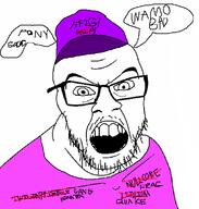 clothes glasses hat mlp_(4chan) open_mouth soyjak stubble team_fortress_2 text variant:feraljak vg_(4chan) // 571x599 // 83.5KB
