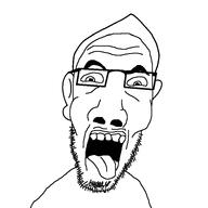 beard ear glasses hair open_mouth soyjak stubble teeth tongue tongue_out variant:unknown white_background white_skin // 765x765 // 17.0KB