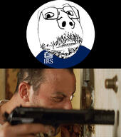 distorted glasses gun irl irs leon_the_professional mustache peephole pistol soyjak stubble subvariant:scholar variant:gapejak // 604x682 // 89.5KB