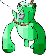 ack ack! arm bald bloodshot_eyes ear emerald emerald_(namefag) emerald_skin eyebrows full_body garten_of_banban green_skin gums hand meta:namefags nose open_mouth rope speech_bubble speech_bubble_empty suicide teeth tongue transparent variant:bernd variant:impish_soyak_ears variant:unknown white_background