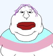 clothes fat flag flag:transgender_pride_flag flag_shirt gynaecomastia obese purple_hair red_lips subvariant:meximutt_front3 tranny transgender_flag variant:meximutt white_skin // 795x849 // 14.8KB
