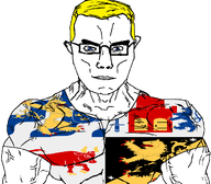 animal arm aryan blue_eyes buff bull castle closed_mouth clothes country county cow crown ear flag flag:västra_götaland_county glasses hair lion shield soyjak star_(symbol) subvariant:chudjak_front subvariant:muscular_chud sweden sword tongue transparent_background tshirt variant:chudjak vein västra_götaland_county yellow_hair // 1059x929 // 195.9KB